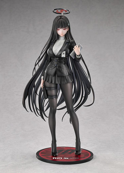 Blue Archive Rio 1/7 Scale Figure featuring Rio in her black business attire with tablet, halo, and themed display base