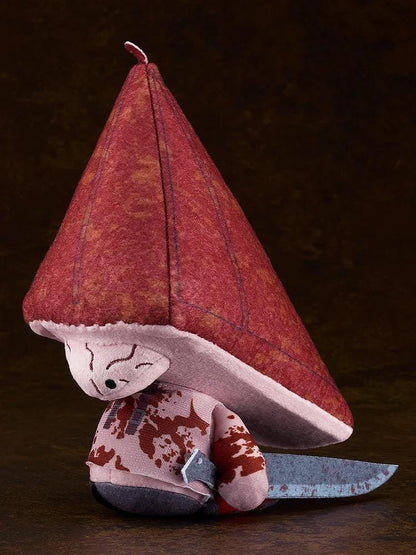 Silent Hill Red Pyramid Thing rerelease plushie with a weathered red pyramid helmet, bloodstained clothing, and Great Knife.
