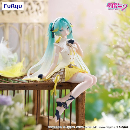 Vocaloid Hatsune Miku Canary Bird Noodle Stopper Figure by FuRyu featuring Miku in yellow and white bird-inspired outfit