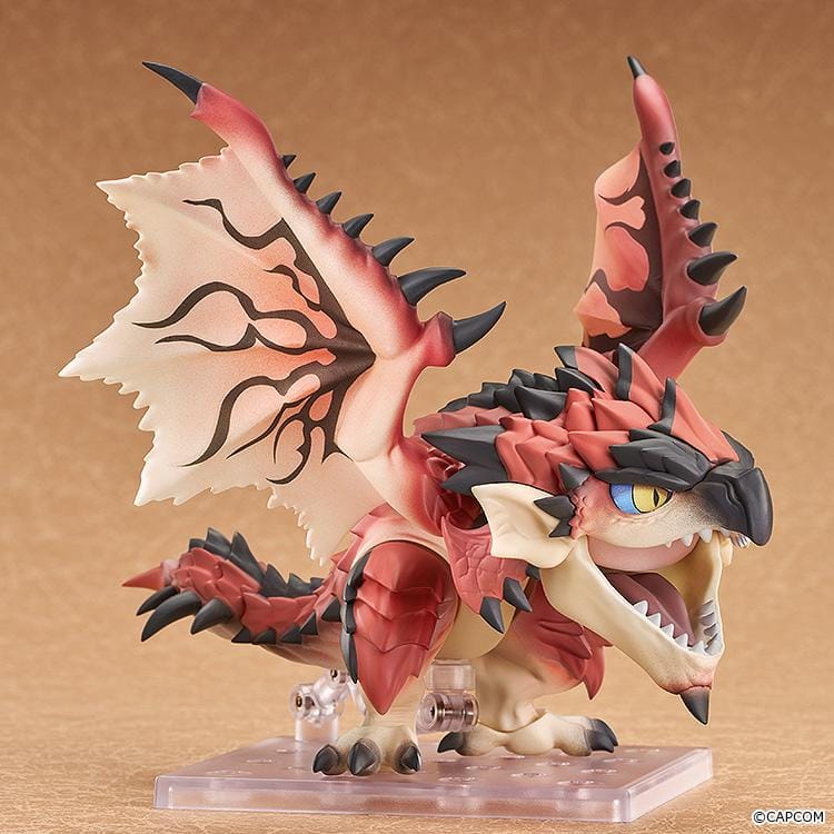 Monster Hunter Series Nendoroid Rathalos Figure featuring red scales, large patterned wings, black spikes, and an open-mouth pose