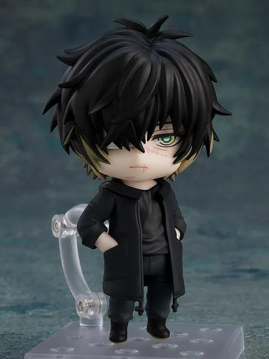 Slow Damage Nendoroid Towa Figure rerelease with black hair, green eye, facial scars, and black outfit