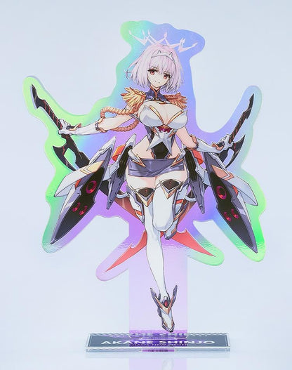 GRIDMAN UNIVERSE Akane Shinjo Chaos New Order feat. saitom Acrylic Stand with futuristic outfit, dual blades, colorful backdrop, and clear display base