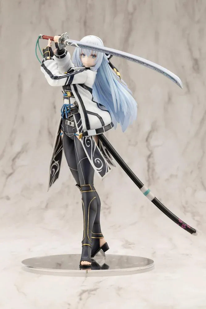 Trails through Daybreak Shizuna Rem Misurugi 1/8 scale figure with flowing pale blue hair, a white jacket, and a sword raised above her head.