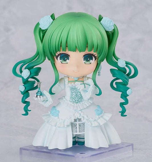 Vocaloid Nendoroid No.2974 Hatsune Miku Cantarella Ver. wearing white elegant dress with teal twin-tails and rose accessories.