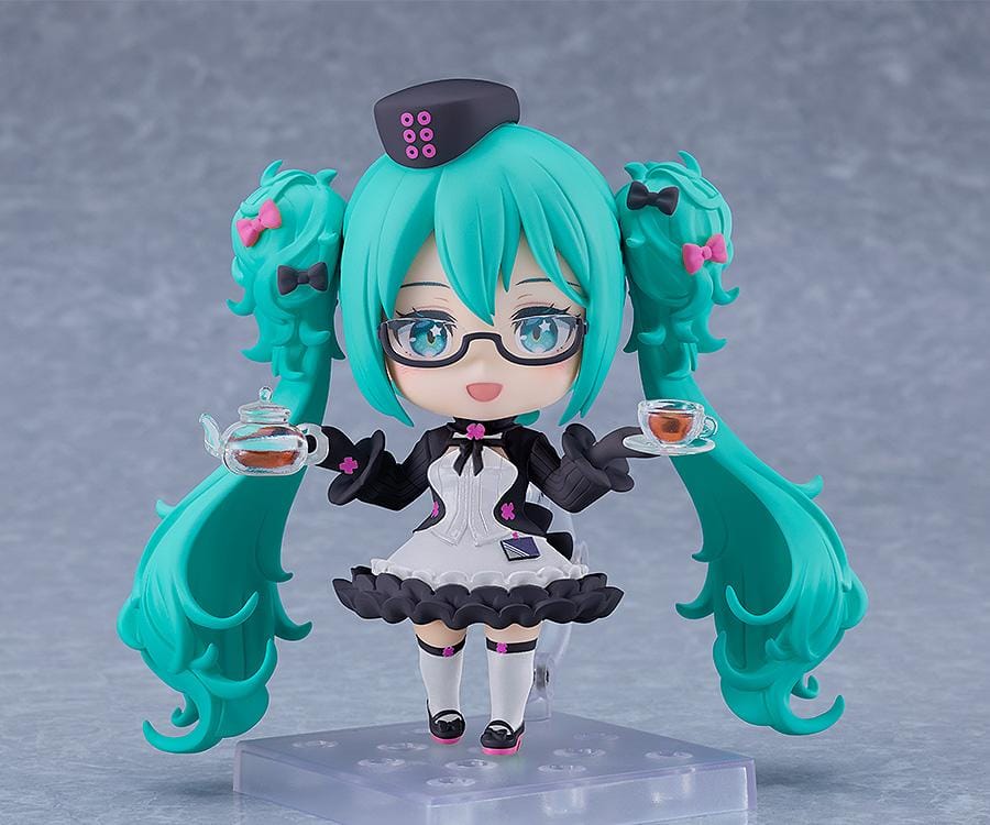 Hatsune Miku Glasses x Café Ver Nendoroid figure with teapot, teacup, glasses, and maid-inspired café outfit