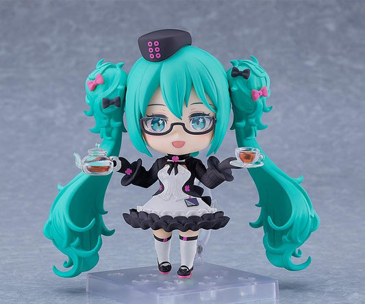 Hatsune Miku Glasses x Café Ver Nendoroid figure with teapot, teacup, glasses, and maid-inspired café outfit