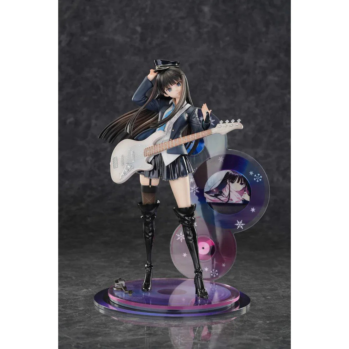 White Album 2 Kazusa Touma Reunion 1/6 Scale Figure with white electric guitar, black boots, music-disc backdrop, and stage-style display base