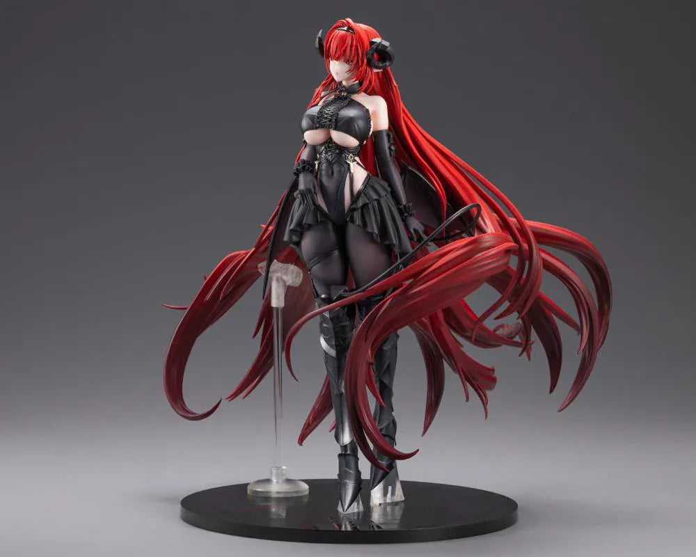 Azur Lane Hindenburg 1/7 Scale Figure with long red hair, dark outfit, horn-like accessories, armor-inspired details, and dramatic standing pose