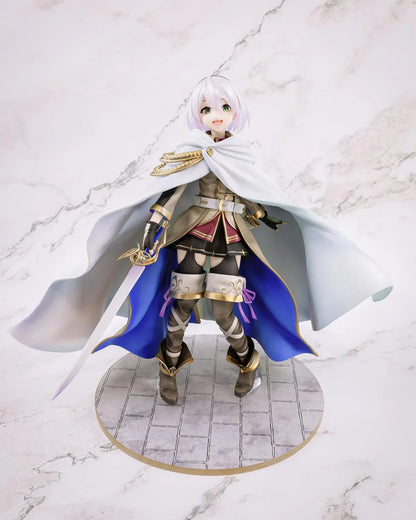 Wandering Witch The Journey of Elaina Amnesia 1/7 Scale Figure featuring Amnesia with short silver hair, white cape, sword, and stone-style display base.