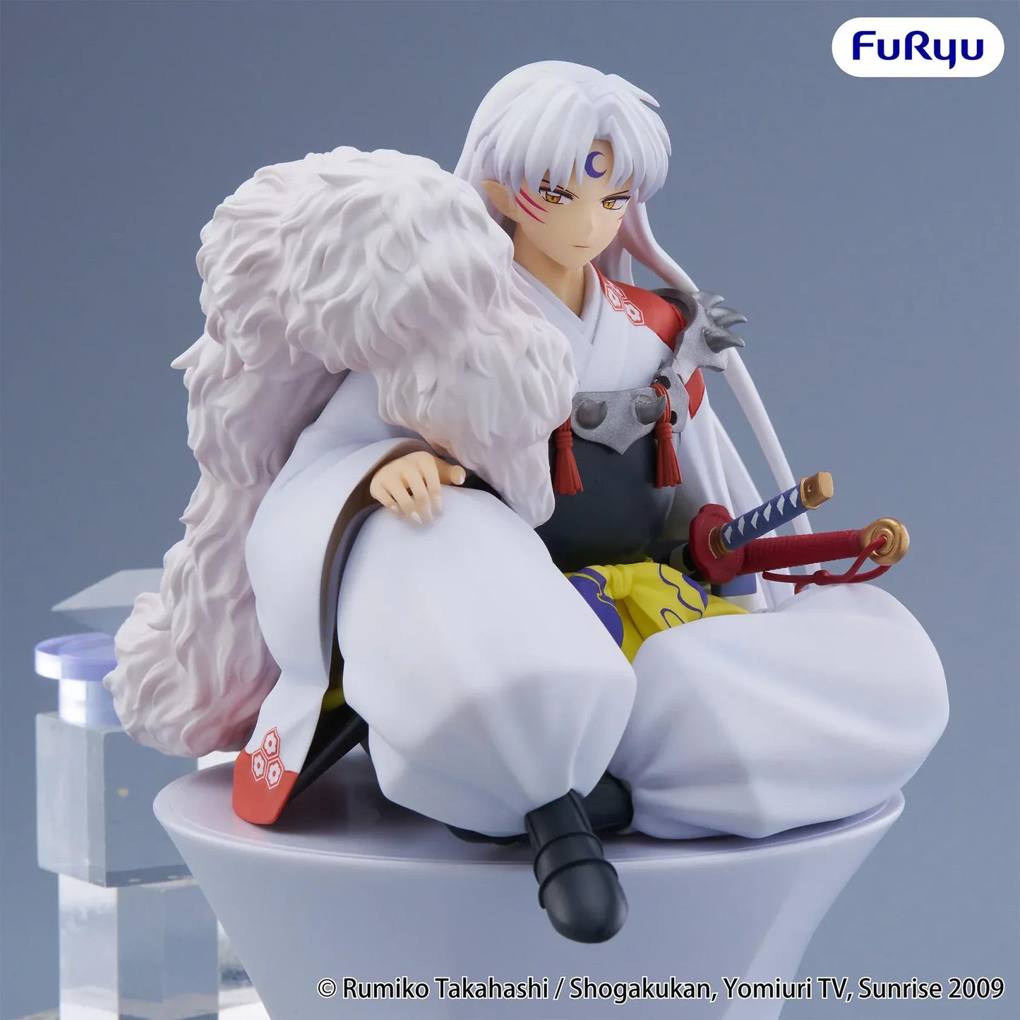 InuYasha Sesshomaru Vol. 2 Noodle Stopper Figure seated in white outfit with armor and fur pelt