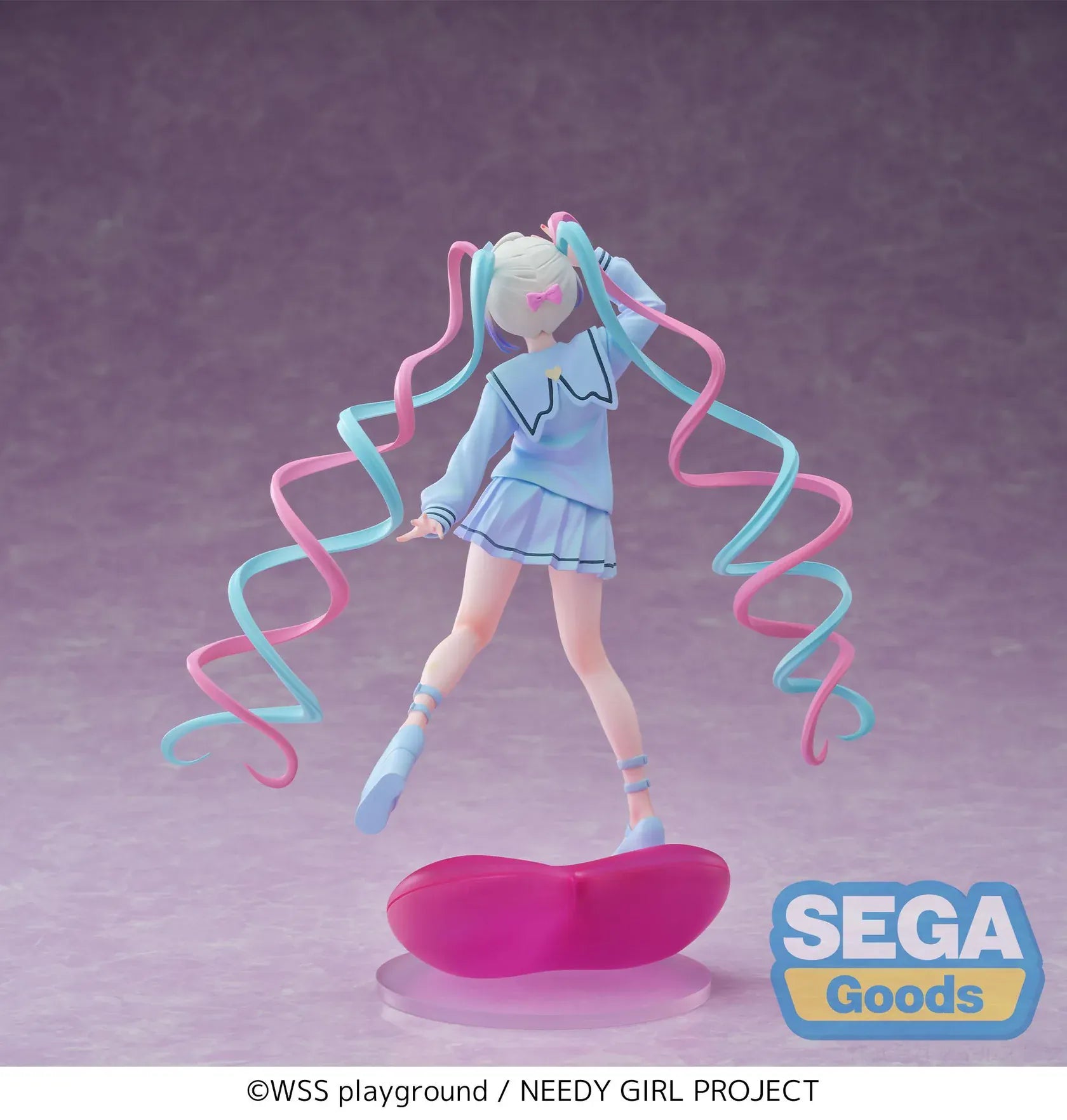 NEEDY GIRL OVERDOSE XStellar OMGkawaiiAngel Figure with pastel sailor outfit, pink and blue twin tails, and heart-shaped base