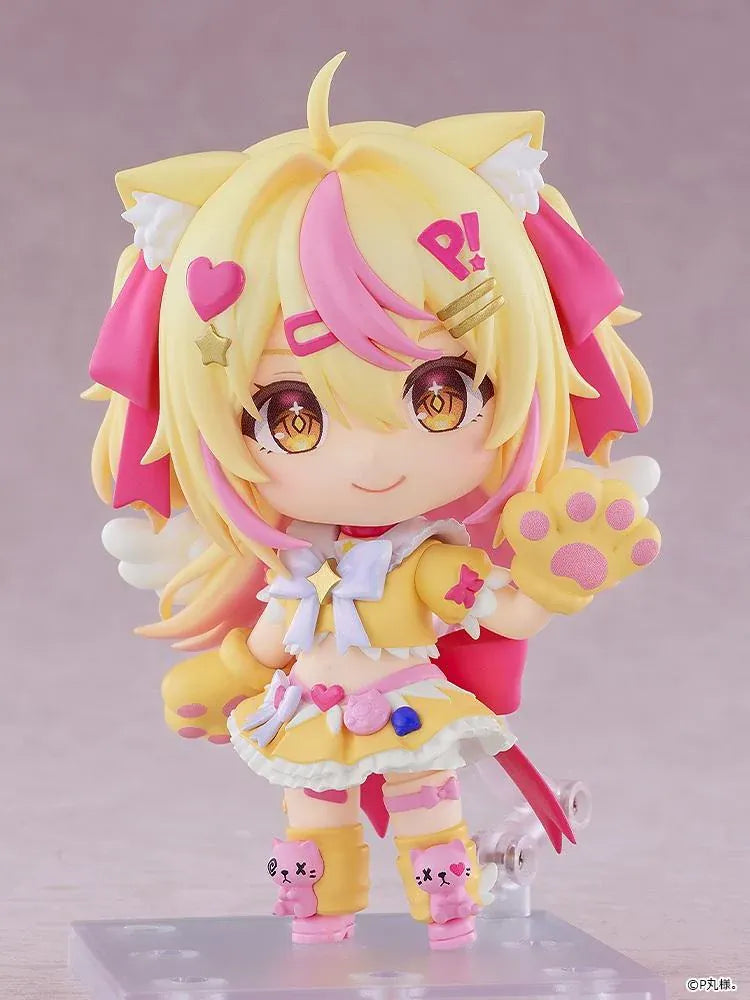 Pmarusama Nendoroid Pmarusama Figure featuring a blonde-haired character with pink highlights, golden eyes, animal ears, a yellow and pink outfit, oversized paw-shaped gloves, and matching character-themed boots.