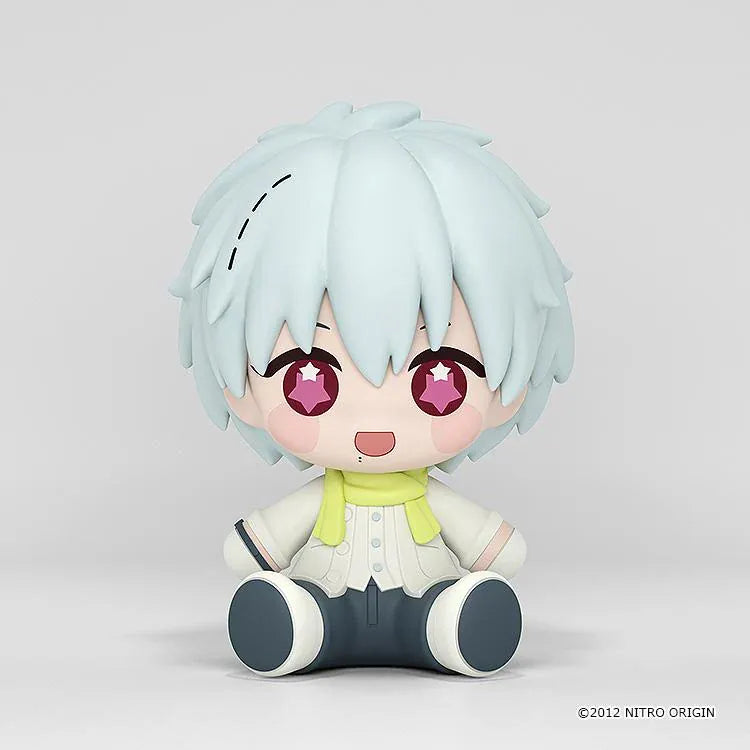 DRAMAtical Murder Huggy Good Smile Clear figure with pale hair, pink star-filled eyes, a white outfit, and a yellow scarf in a seated pose.