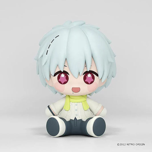 DRAMAtical Murder Huggy Good Smile Clear figure with pale hair, pink star-filled eyes, a white outfit, and a yellow scarf in a seated pose.