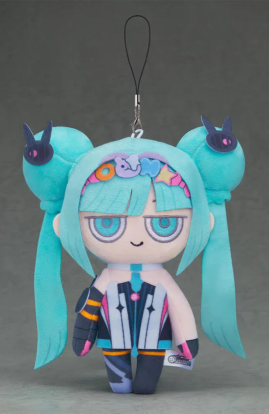 Racing Miku Plushie Racing Miku 2026 Ver. Chibi Racing Miku featuring teal twin tails, colorful racing outfit details, embroidered eyes, and hanging strap.
