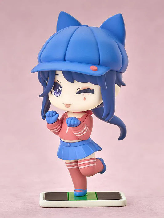 MiSide Mini Memory Cappie Figure featuring Cappie in a chibi-style design with a blue cat-ear cap, red top, blue skirt, gloves, and display base.