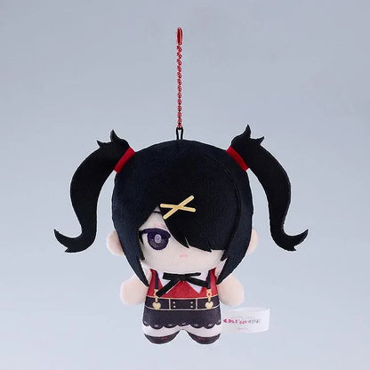 NEEDY GIRL OVERDOSE Ame-chan Punipico mascot plushie with black twin-tails, yellow hair clips, a red and black outfit, and a red ball chain.