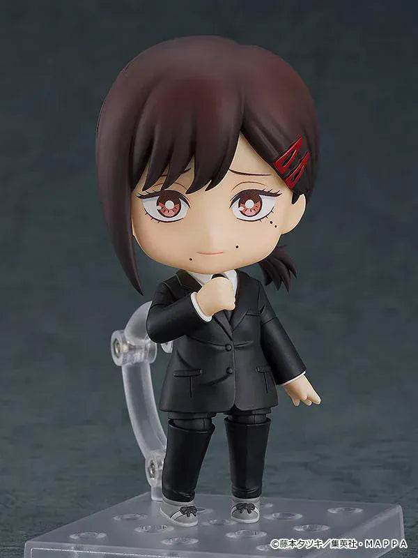 Chainsaw Man Nendoroid No.2014 Kobeni re-run chibi figure in black suit with brown hair and red hairclips