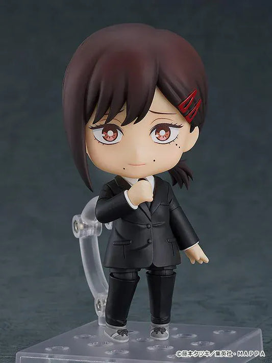 Chainsaw Man Nendoroid No.2014 Kobeni re-run chibi figure in black suit with brown hair and red hairclips