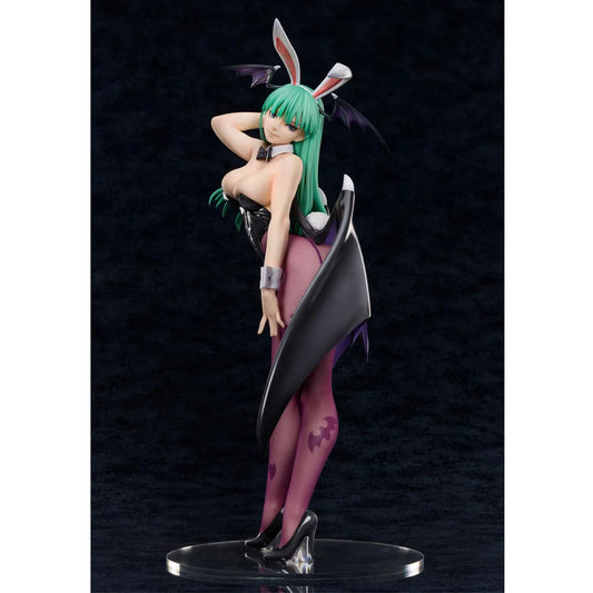 Darkstalkers B-Style Morrigan Bunny Ver. 1/4 scale figure with emerald-green hair, black bunny suit, bat wings, bunny ears, and fishnet stockings