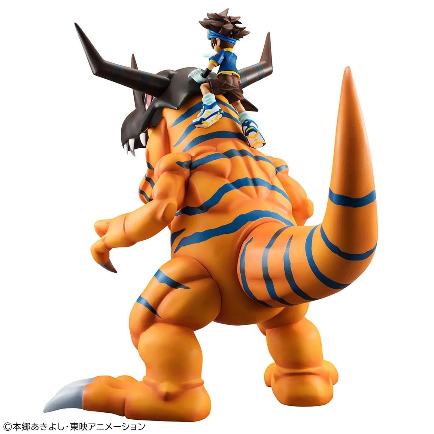 Digimon Adventure Precious G.E.M. Series Greymon and Taichi Yagami Reissue featuring Greymon in a roaring pose with Taichi riding above.