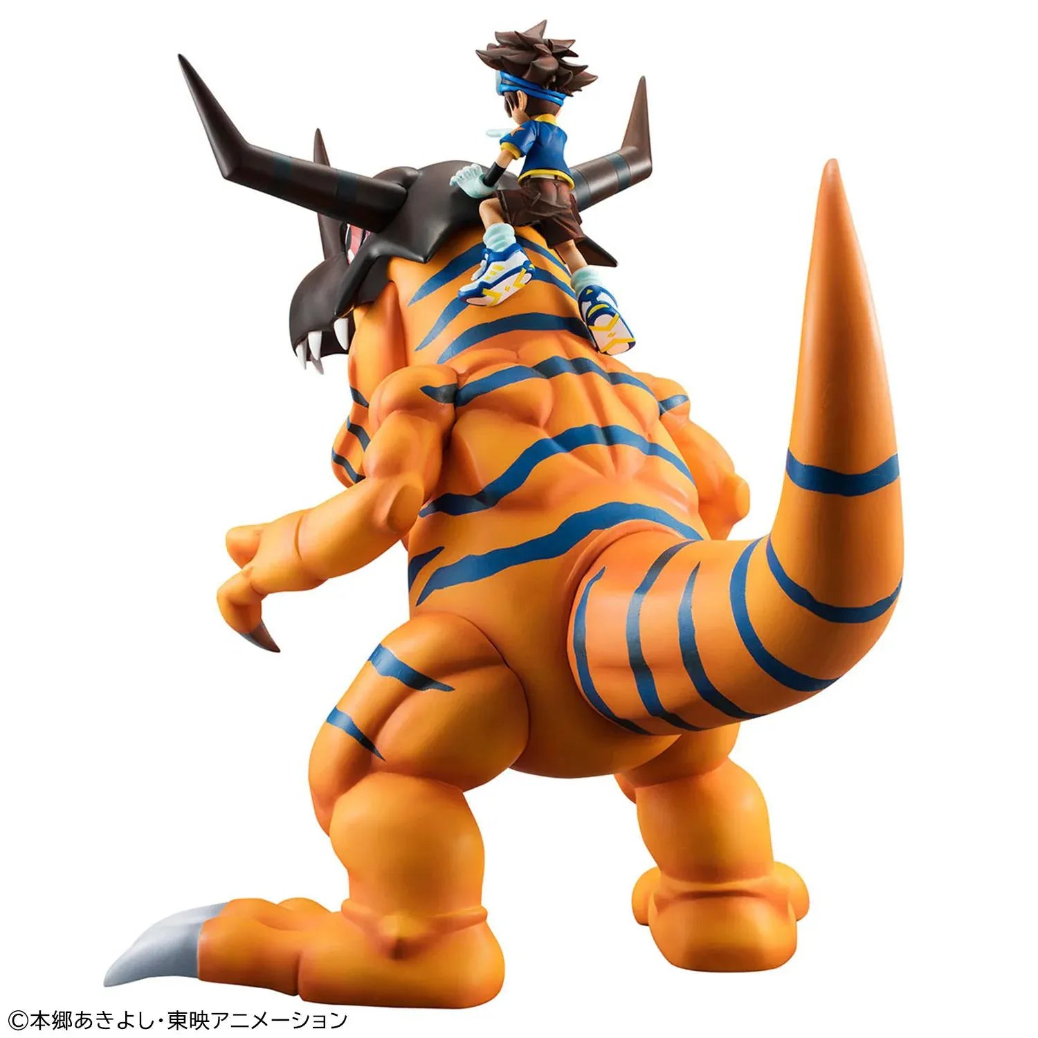 Digimon Adventure Precious G.E.M. Series Greymon and Taichi Yagami Reissue featuring Greymon in a roaring pose with Taichi riding above.