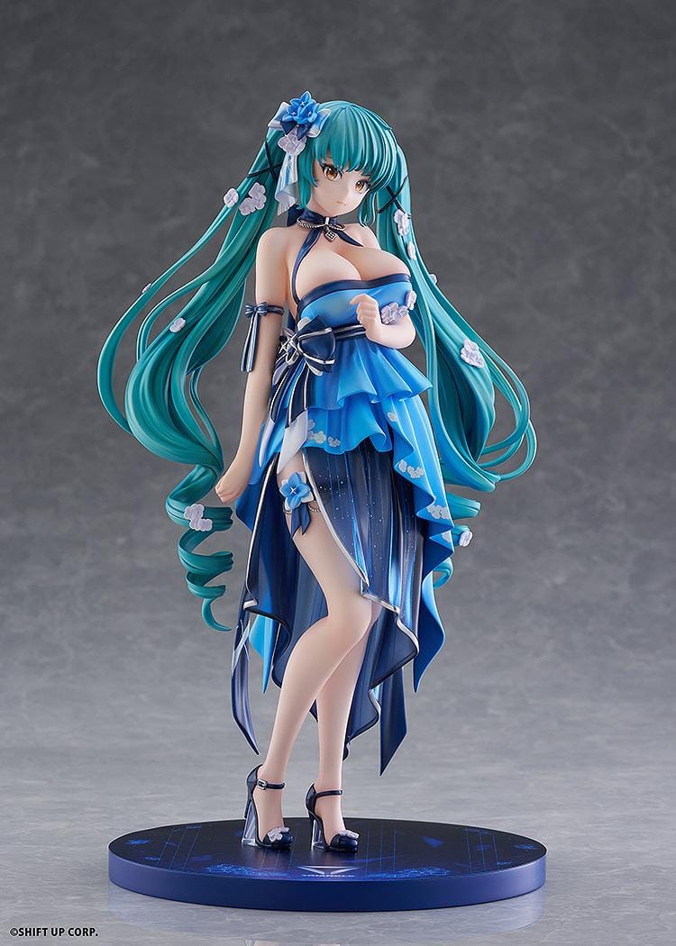 Goddess of Victory Nikke Privaty Banquet Princess 1/7 scale figure wearing flowing blue evening dress with long teal twin-tails.