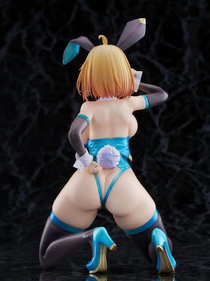 Illustration Sakura Sophia F. Shirring Blue Bunny Ver. 1/6 Scale Figure featuring Sakura Sophia in a blue bunny outfit with blonde hair, bunny ears, card details, and casino-inspired display background.