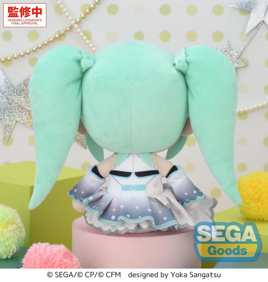 Project Sekai Colorful Stage Hatsune Miku Fuwa Petit Stage Sekai Brand New World Medium Plush with mint twin tails and stage outfit