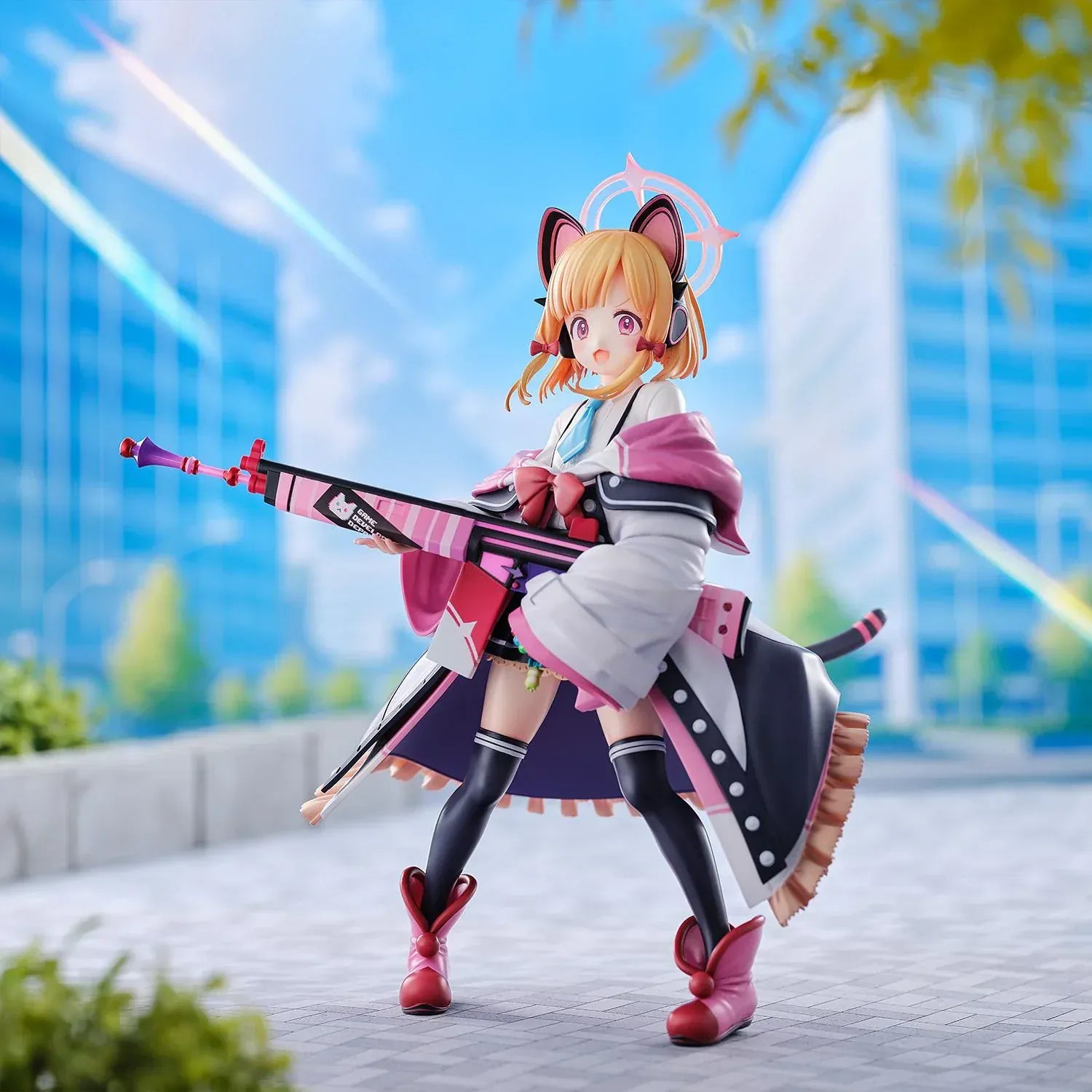 Blue Archive Momoi 1/6 scale figure holding pink rifle with cat-ear headset