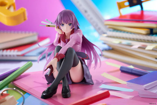 Hitagi Senjougahara Desktop Cute reissue figure from Monogatari Series sitting with stationery accessories