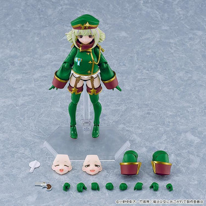 Gushing over Magical Girls figma Leopard articulated figure wearing a green military-inspired outfit with oversized sleeves.