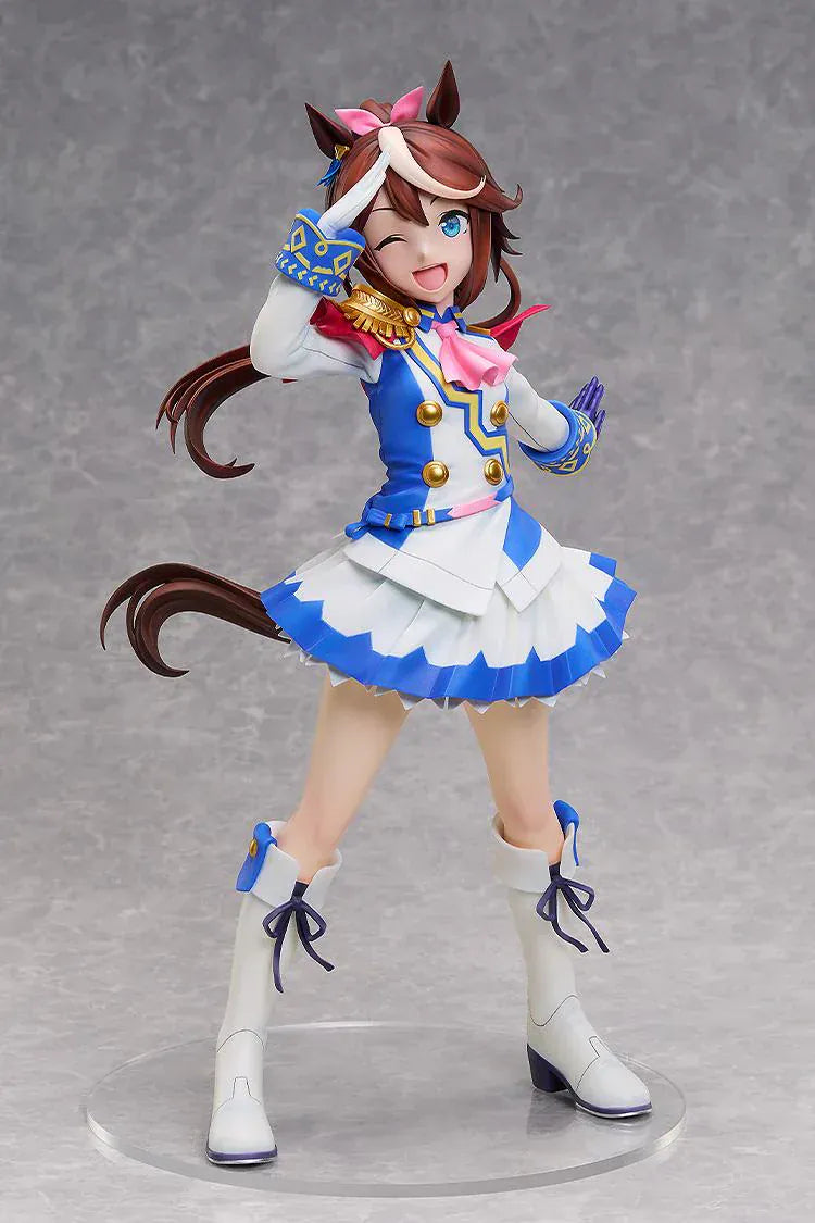 Uma Musume Pretty Derby B-Style Tokai Teio 1/4 scale figure in blue and white idol uniform saluting with a wink