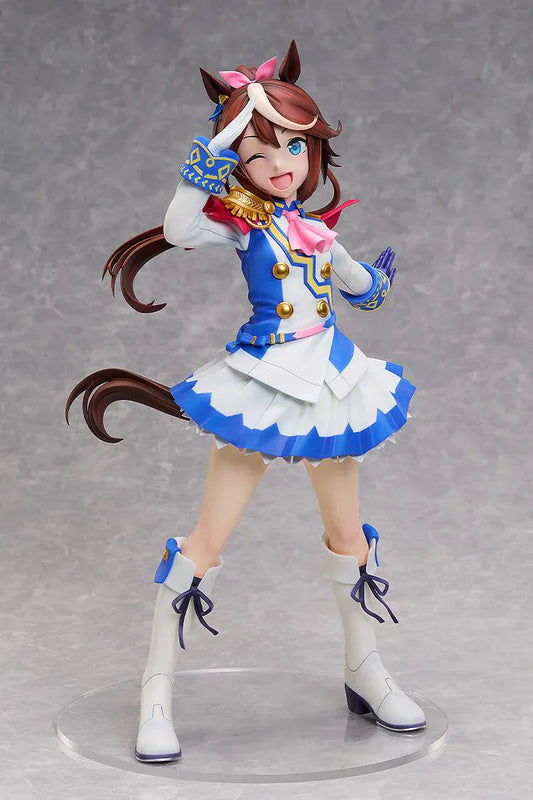 Uma Musume Pretty Derby B-Style Tokai Teio 1/4 scale figure in blue and white idol uniform saluting with a wink