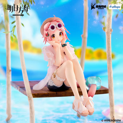 Arknights Goldenglow Summer Flowers FA394 Ver Noodle Stopper Figure seated in summer outfit with pink hair and sandals