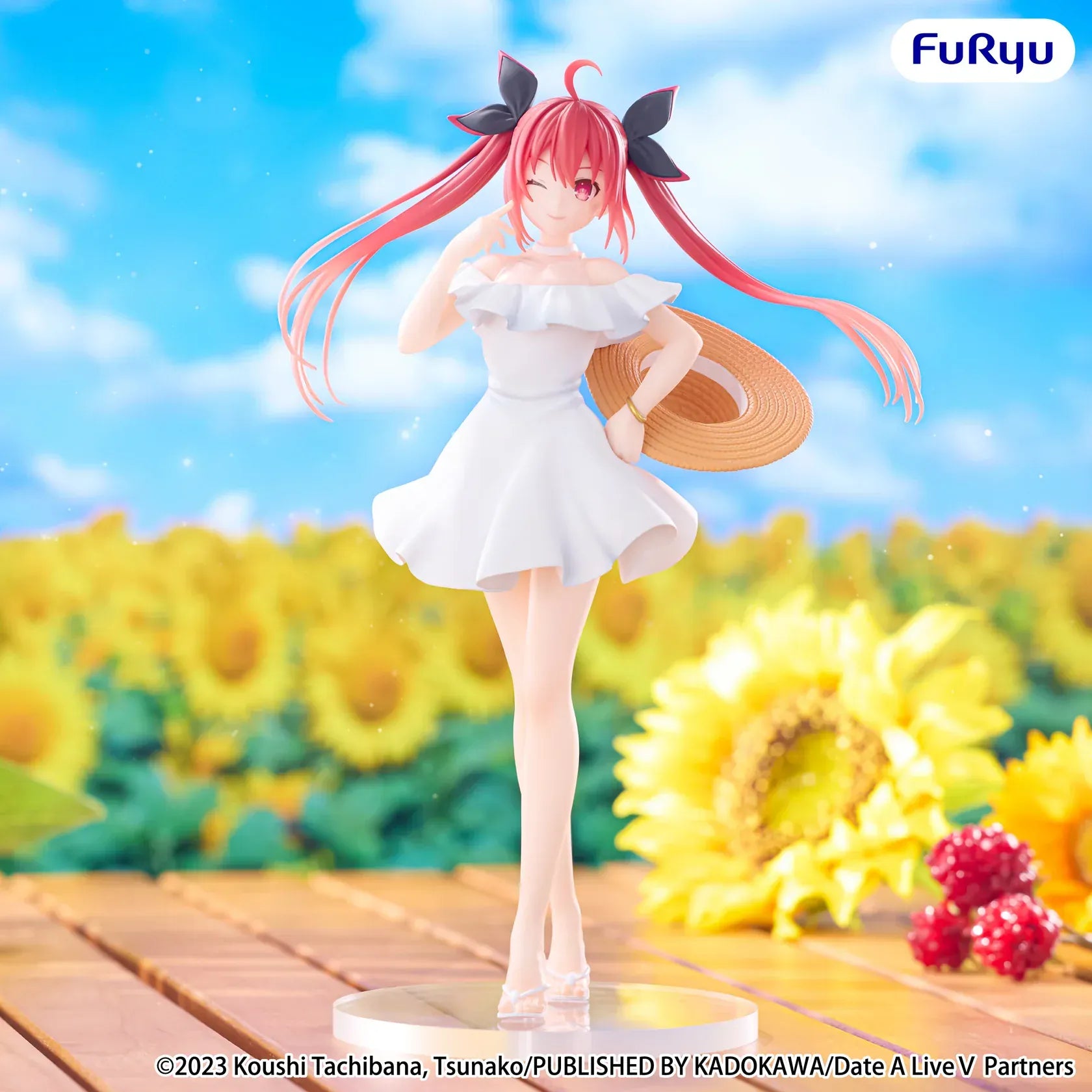 Date A Live V Kotori Itsuka Summer Dress figure wearing white off-shoulder dress with straw hat and twin tails