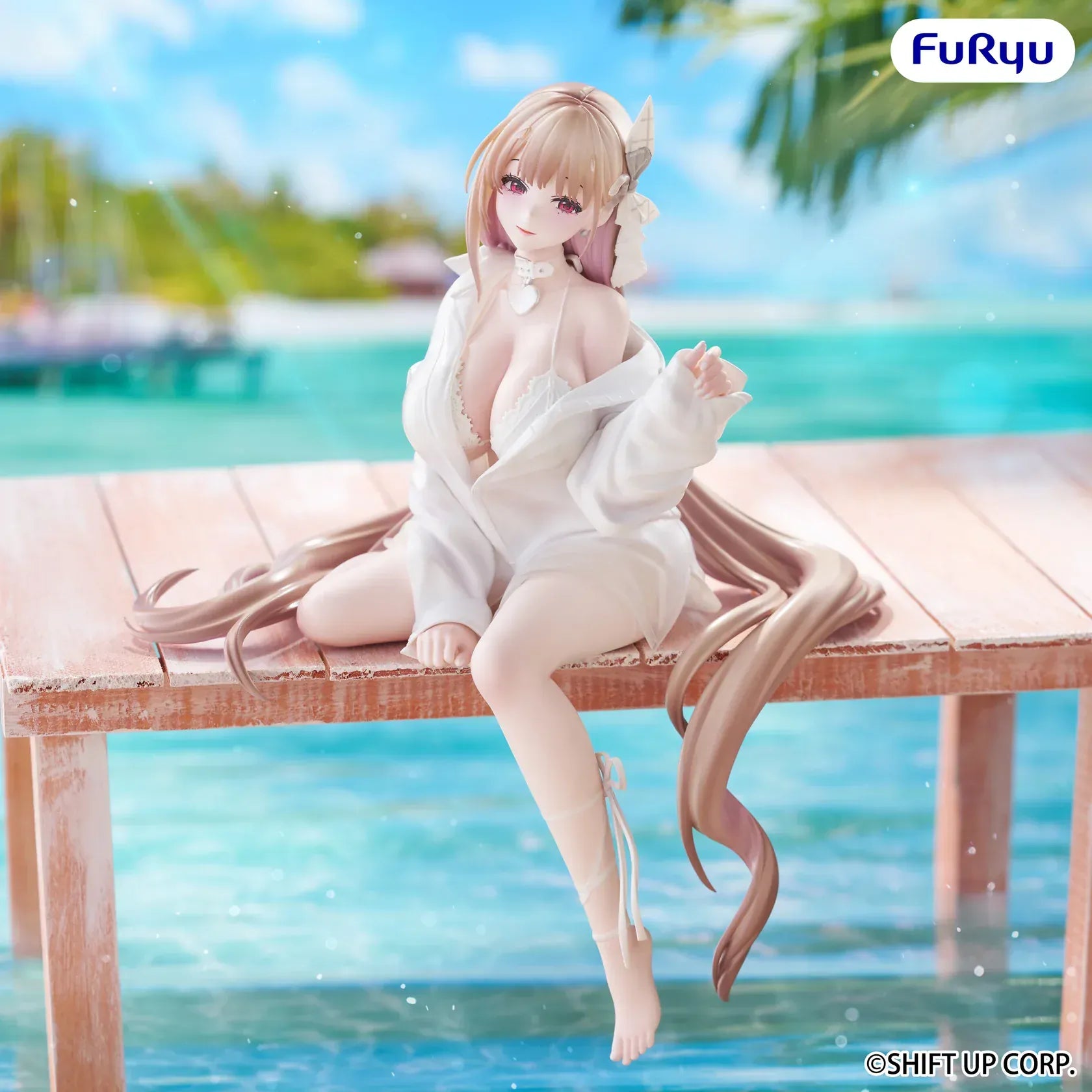 Goddess of Victory Nikke Viper Noodle Stopper figure seated in white outfit with long flowing hair