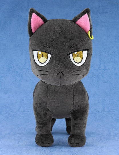 The Classroom of a Black Cat and a Witch Plushie Claude featuring Claude as a soft black cat plush with golden embroidered eyes, pink inner ears, and serious expression.