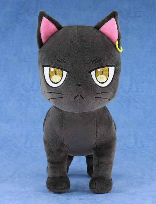 The Classroom of a Black Cat and a Witch Plushie Claude featuring Claude as a soft black cat plush with golden embroidered eyes, pink inner ears, and serious expression.