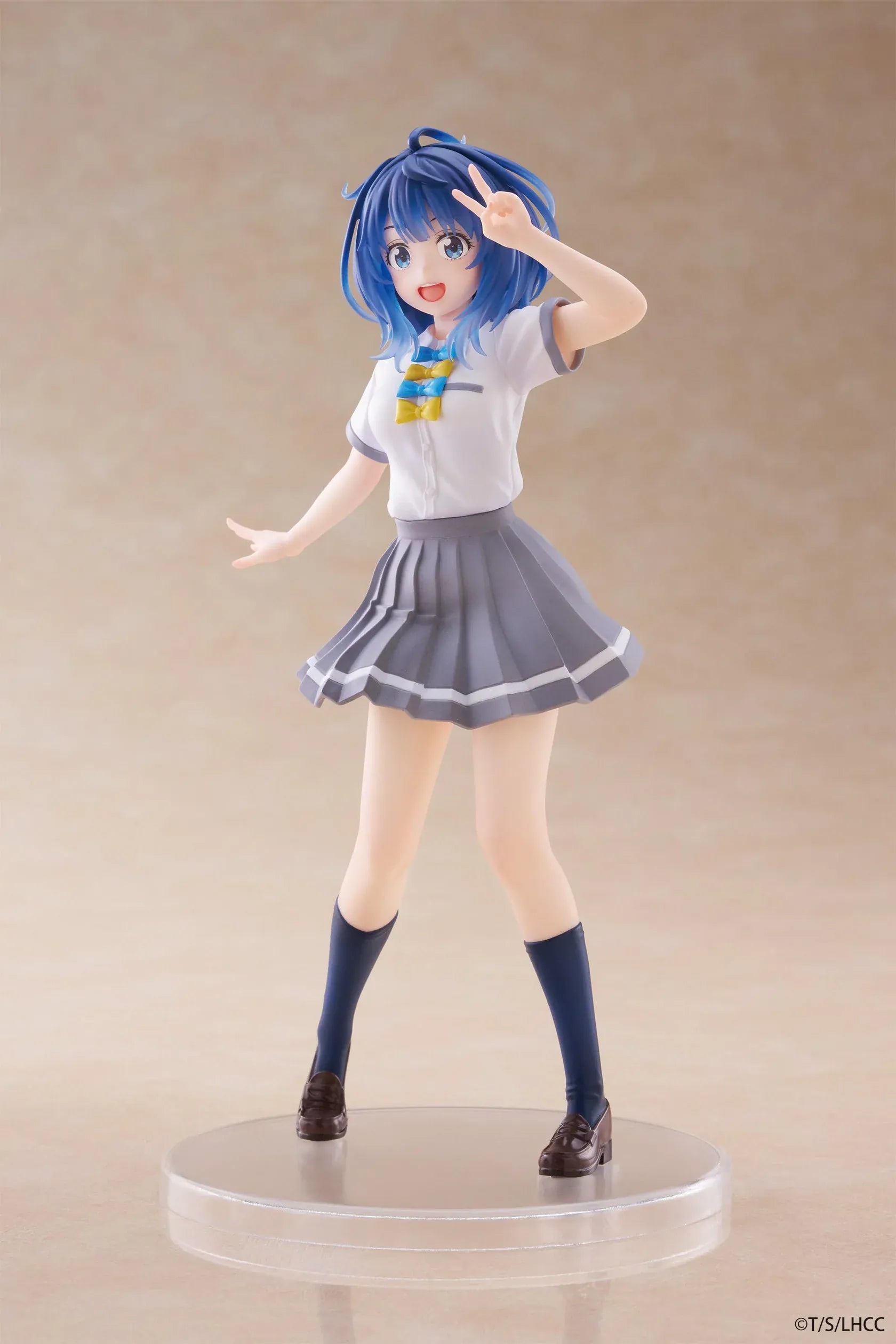 Too Many Losing Heroines Anna Yanami Coreful Figure with blue hair, school uniform outfit, peace sign pose, pleated skirt, and clear display base