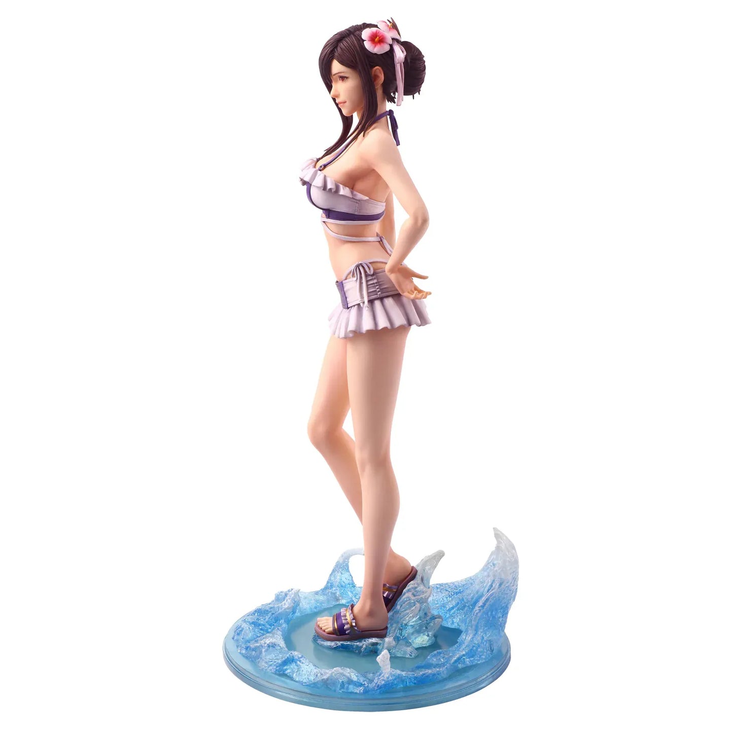 Final Fantasy VII Rebirth Static Arts Tifa Lockhart Swimsuit Ver Figure with purple swimsuit and translucent water base