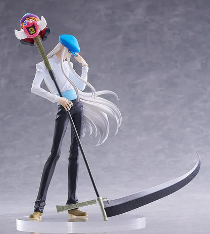 HUNTER x HUNTER POP UP PARADE Kcyytt Kite Figure featuring Kite with long silver hair, blue cap, white shirt, and large scythe weapon accessory.