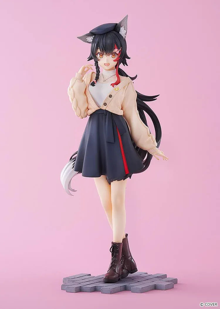 hololive production G.S. Collection Ookami Mio Date Style Street Outfit Ver. 1/7 Scale Figure wearing a cardigan, pleated skirt, and boots