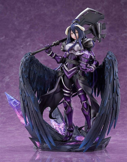 Albedo Hermes Trismegistus Ver. 1/7 scale figure in purple and silver armor, with dark feathered wings, a large black weapon, and a purple crystal base.