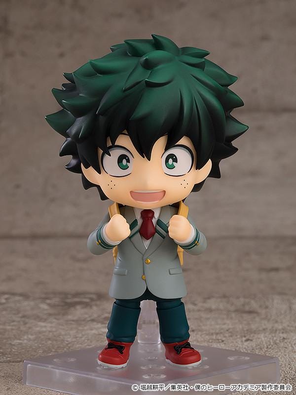 My Hero Academia Nendoroid Izuku Midoriya U.A. School Uniform Ver. Figure Rerelease with green hair, backpack straps, school uniform, and red shoes