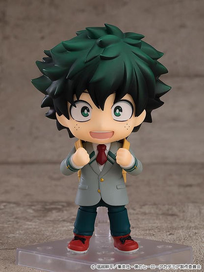 My Hero Academia Nendoroid Izuku Midoriya U.A. School Uniform Ver. Figure Rerelease with green hair, backpack straps, school uniform, and red shoes