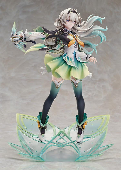 Honkai: Star Rail Firefly 1/7 scale figure in dynamic pose with green gradient outfit and translucent wing-like base