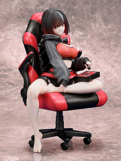 Zashiki Warashi-chan 1/7 scale figure sitting in red and black gaming chair holding a joystick