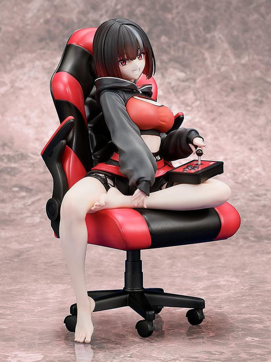 Zashiki Warashi-chan 1/7 scale figure sitting in red and black gaming chair holding a joystick