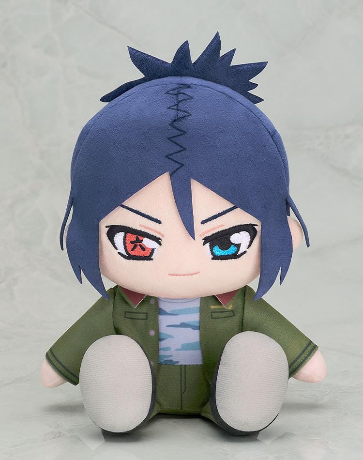 REBORN! Plushie Mukuro Rokudo with blue hair, mismatched eyes, confident expression, and green outfit